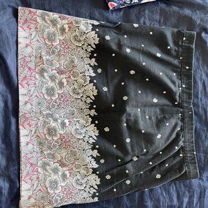 Black with Pink & White J Jill Floral Skirt